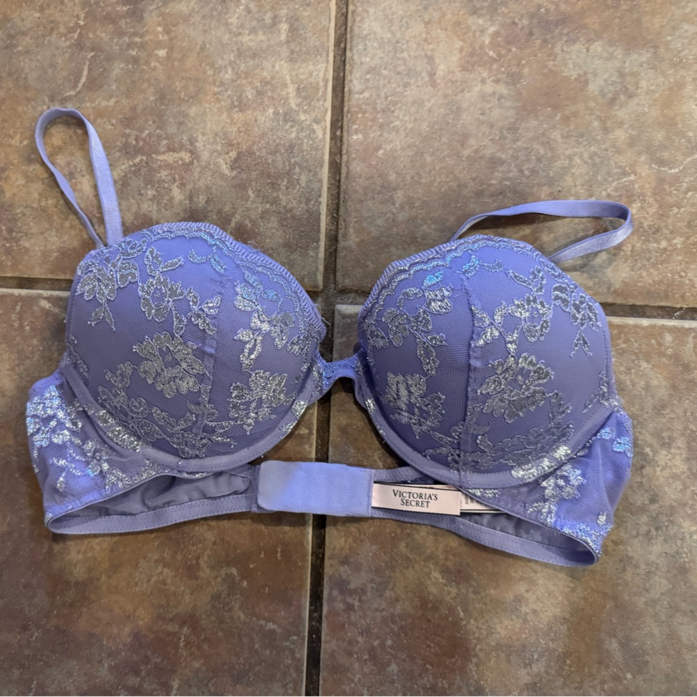 Victoria's Secret Dream Lavender Lace Push-Up Bra with Silver Floral Embroidery